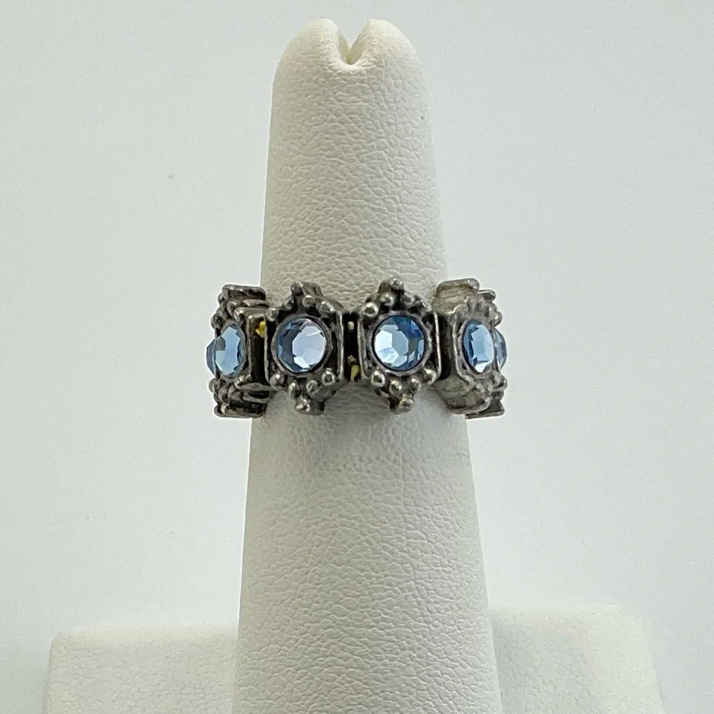 Vintage Blue Crystal Stretch Ring, Gothic, Faux Aquamarine, Medieval Core